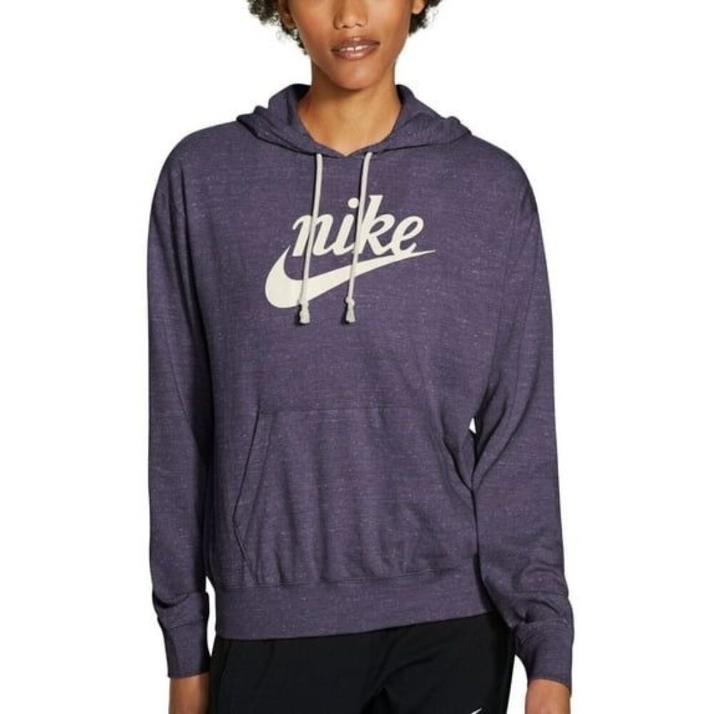 NIKE Gym Vintage Logo Heather Purple Hoodie Sweatshirt Womens Small